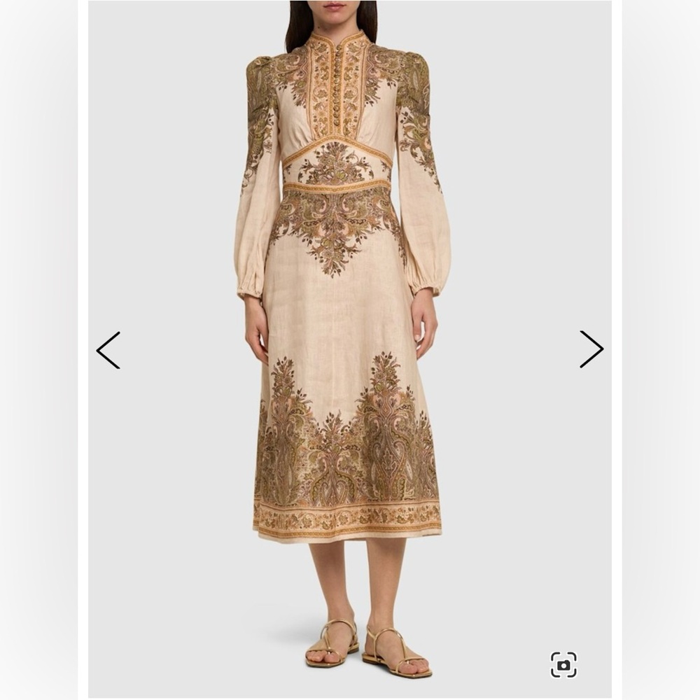 NWT Zimmerman Natura Khaki Paisley Linen Midi Dress